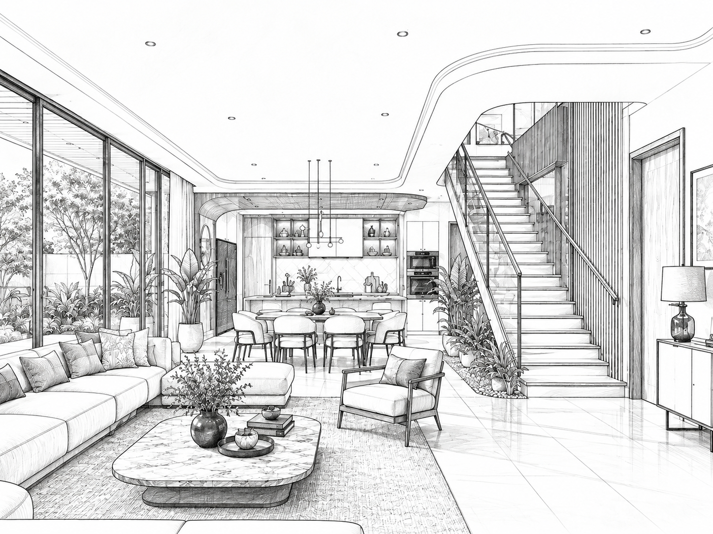 Horizon — living area, architectural sketch