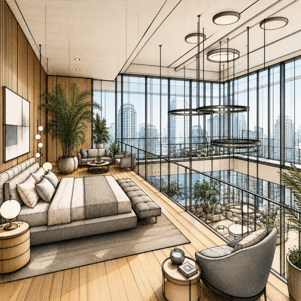 Meridian — upper lounge, rendered view