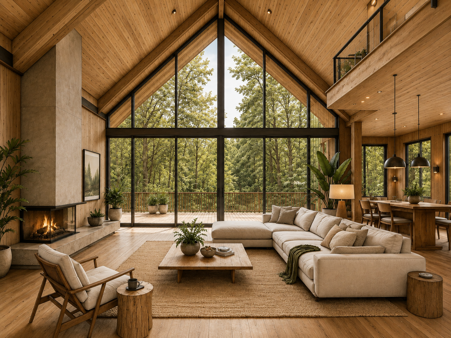 Forest Retreat — great room, rendered view