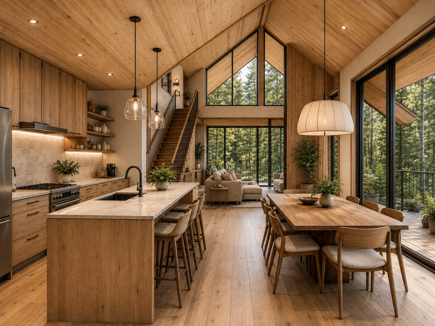 Forest Retreat — kitchen & dining, rendered view