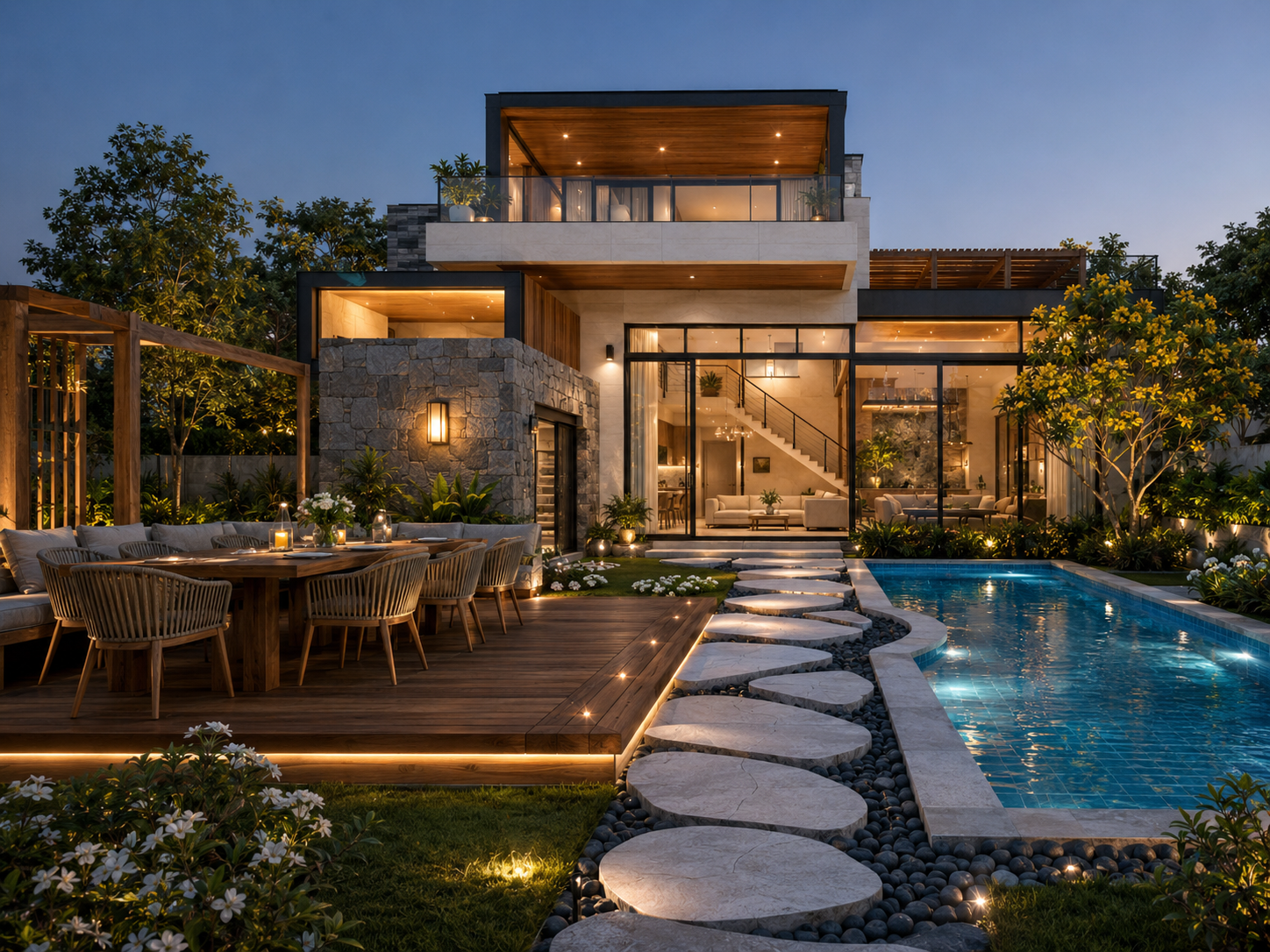 Solstice — pool courtyard, rendered view