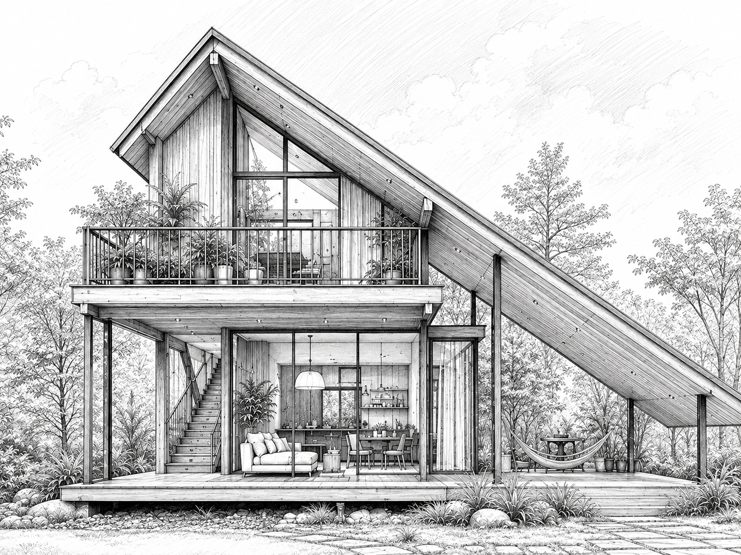 A-Frame Forest Retreat — architectural sketch